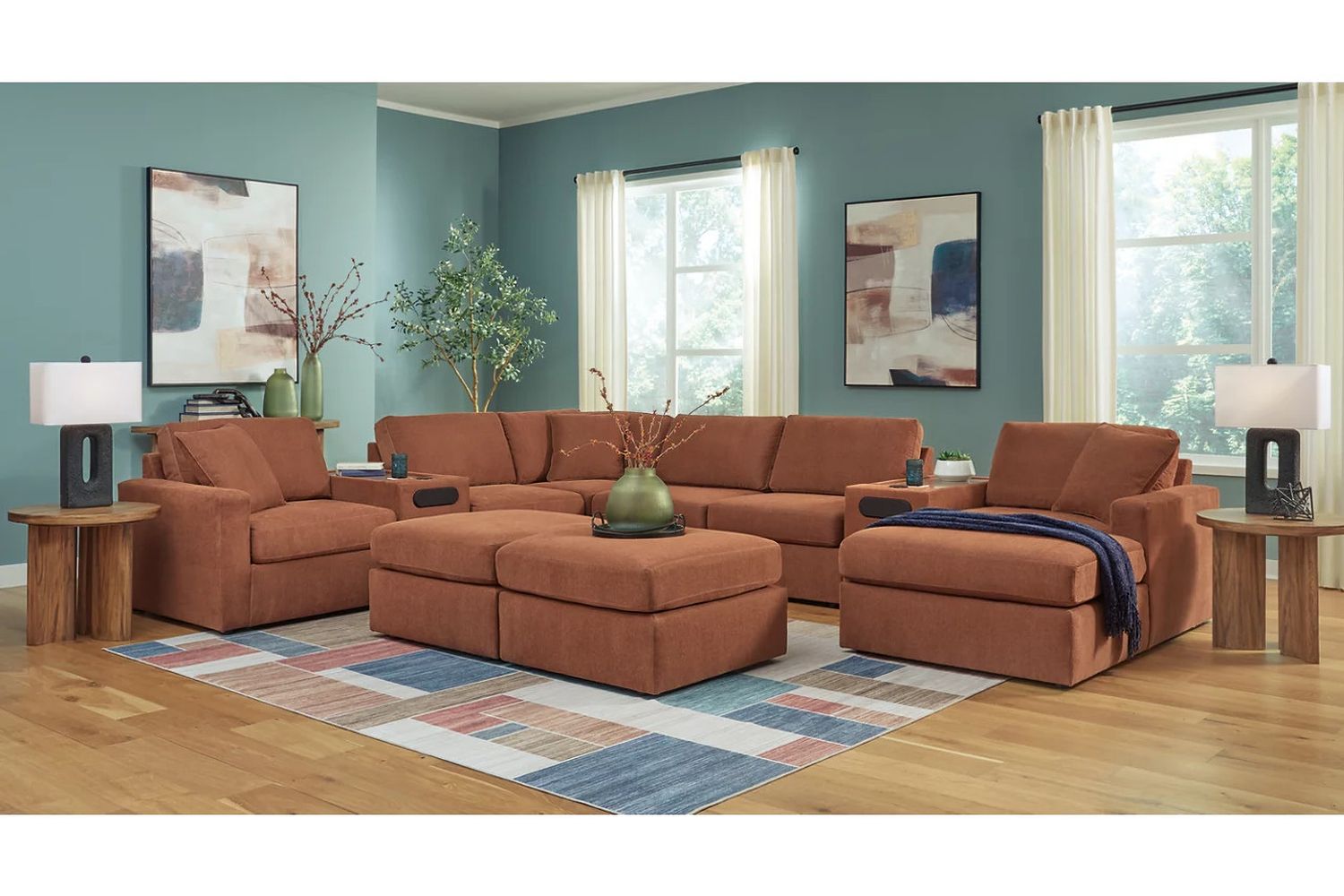 Modmax 6-Piece Sectional and 2 Ottomans In Spice 92102U8