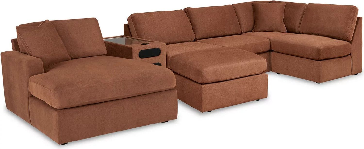 Modmax 6-Piece LAF Sectional with Audio Console and Ottoman In Spice 92102U9