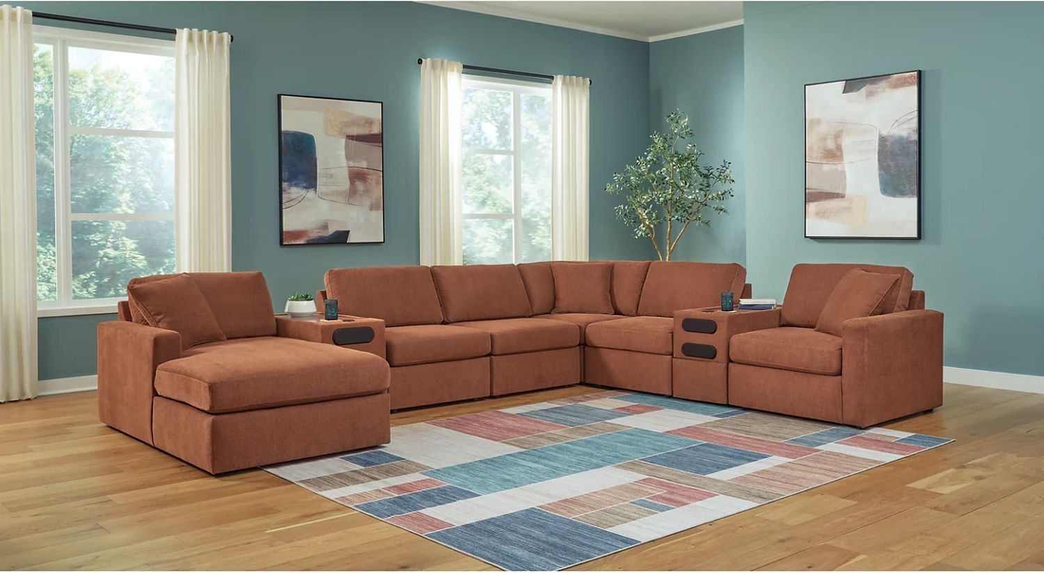 Modmax 6-Piece LAF Sectional with Audio Console and Ottoman In Spice 92102U9