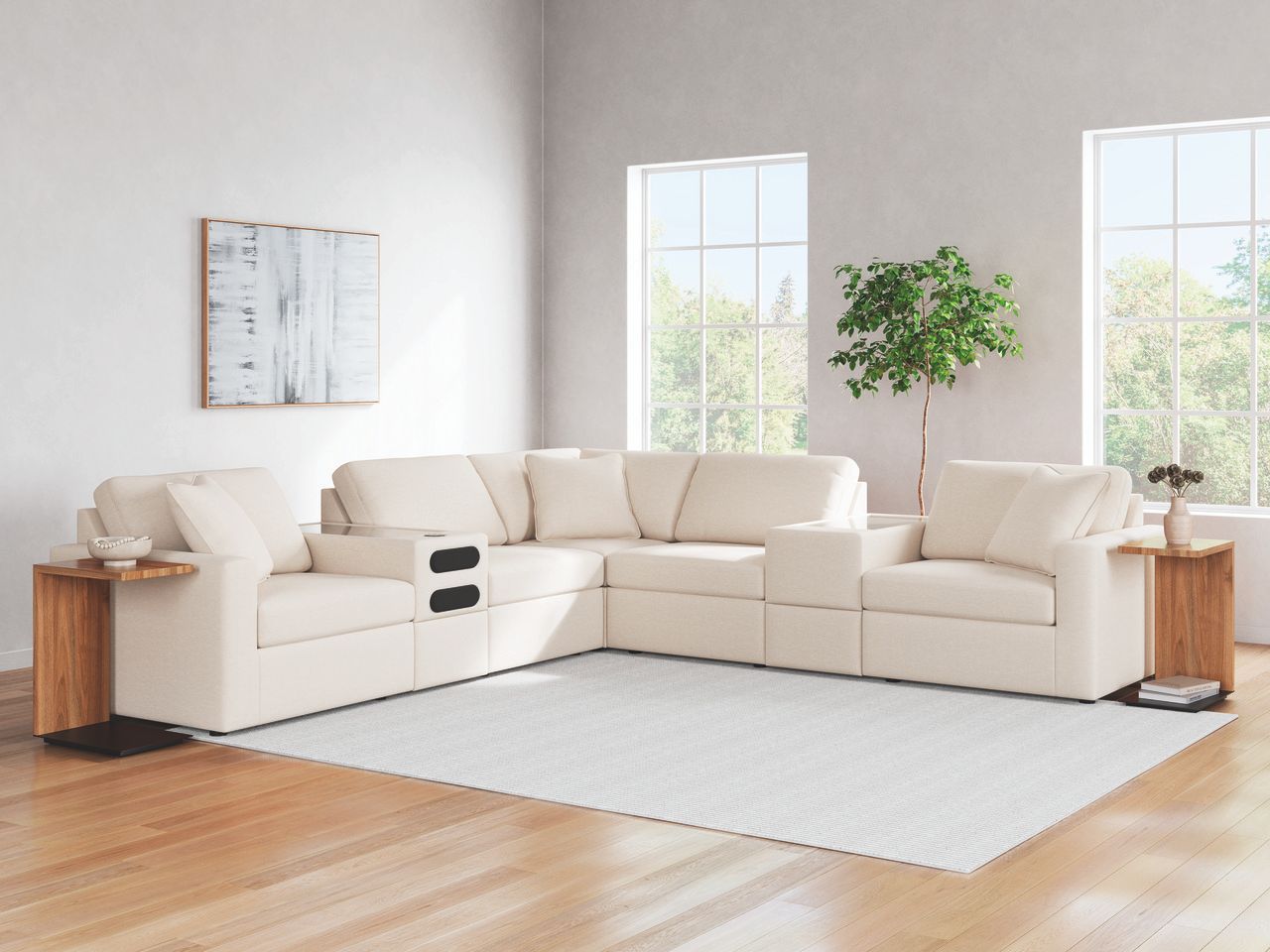 Modmax 7-Piece Balanced Sectional with Audio and Storage Consoles In Oyster 92103S69