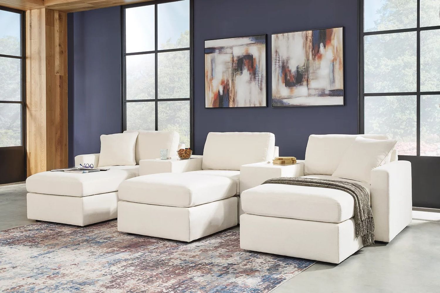 Modmax 5-Piece Sectional and 3 Ottomans In Oyster 92103U19
