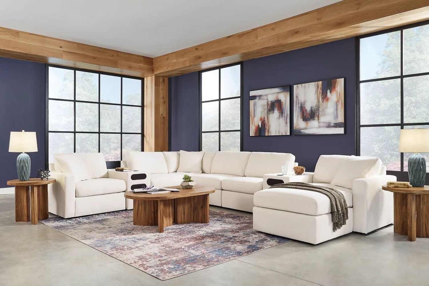 Modmax 6-Piece Sectional and 2 Ottomans with Audio Console In Oyster 92103U8