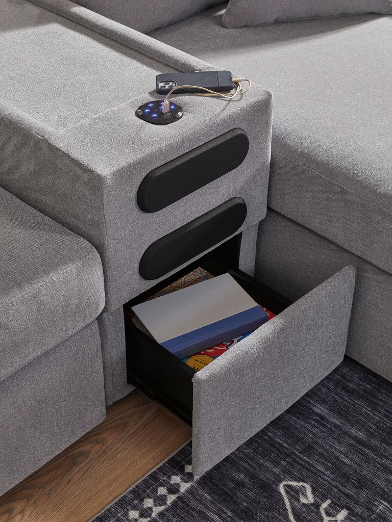 Modmax 6-Piece Sectional with Audio Console In Granite 92104S14