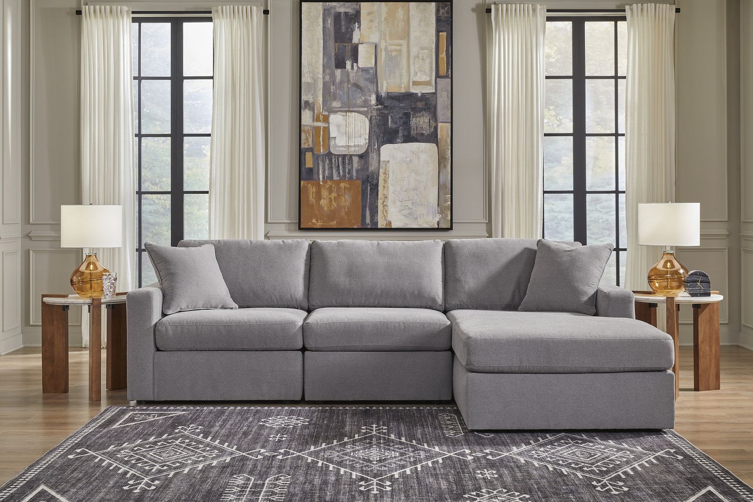 Modmax 3-Piece Sectional with Chaise In Granite 92104S18