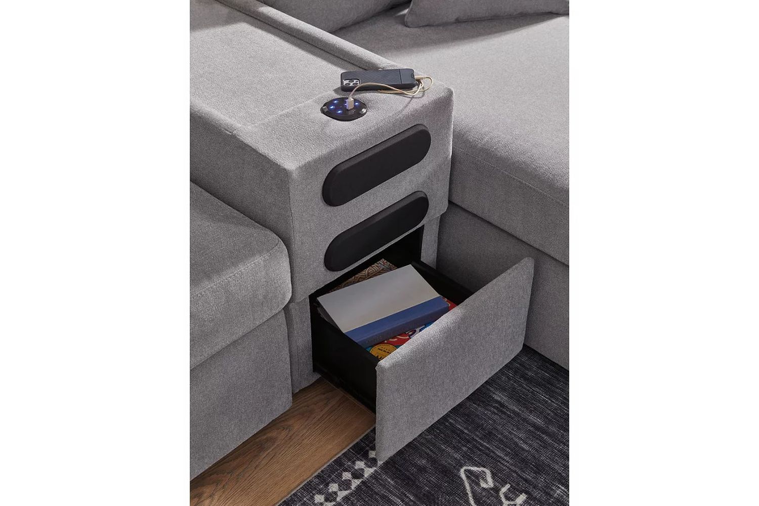 Modmax 6-Piece LAF Sectional with Audio Console In Granite 92104S23