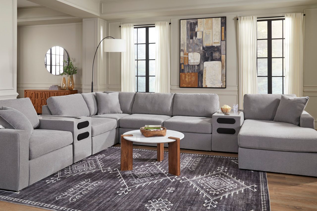 Modmax 8-Piece LAF Sectional with Audio System and Chaise In Granite 92104S49
