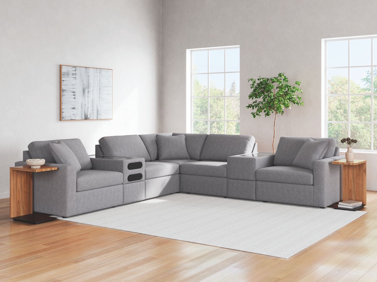 Modmax 7-Piece Balanced Sectional with Audio and Storage Consoles In Granite 92104S69