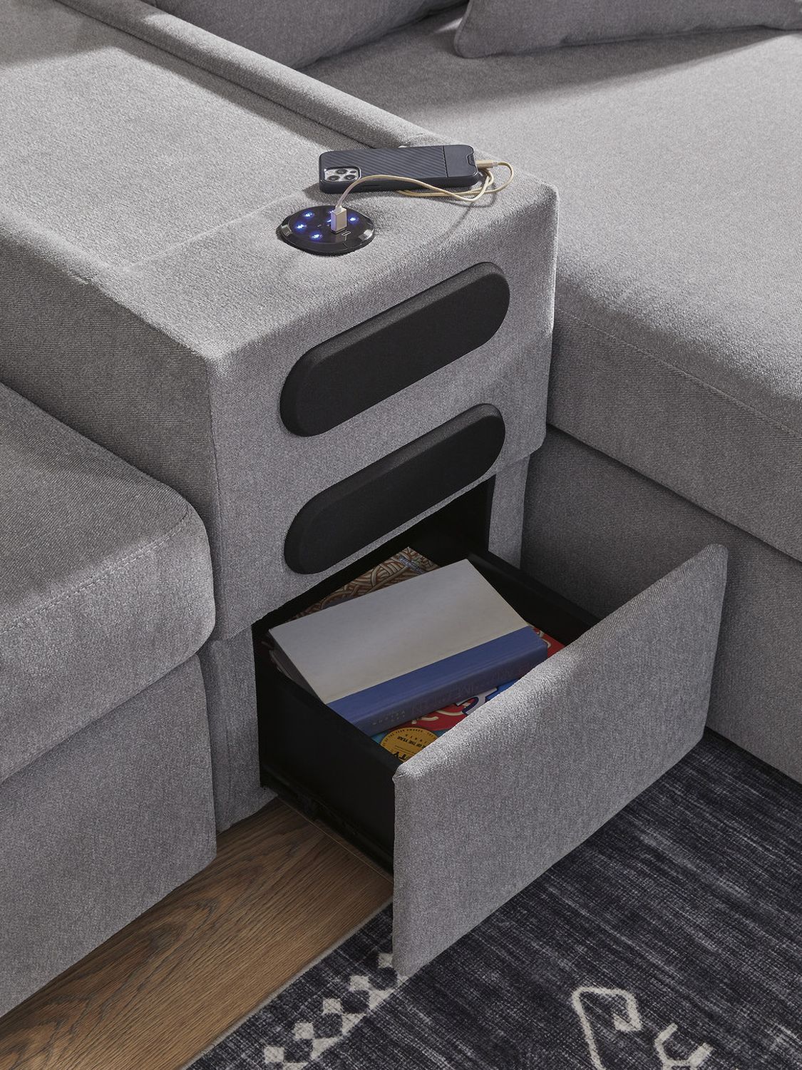 Modmax 7-Piece Balanced Sectional with Audio and Storage Consoles In Granite 92104S69