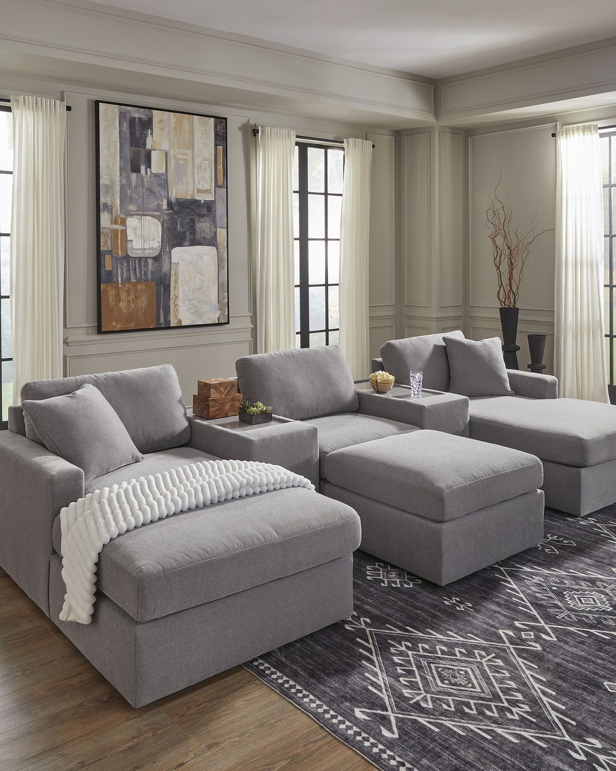 Modmax 7-Piece Balanced Sectional with Audio and Storage Consoles In Granite 92104S69