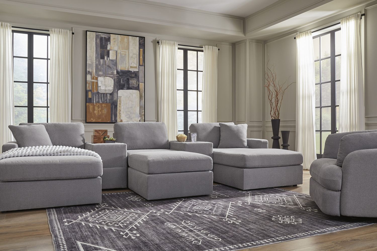 Modmax 7-Piece Balanced Sectional with Audio and Storage Consoles In Granite 92104S69
