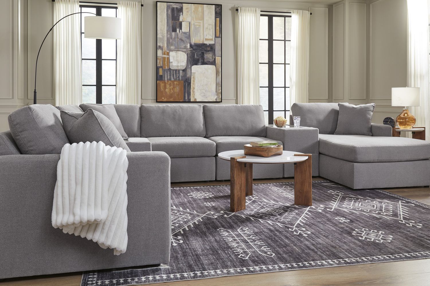 Modmax 7-Piece Balanced Sectional with Audio and Storage Consoles In Granite 92104S69