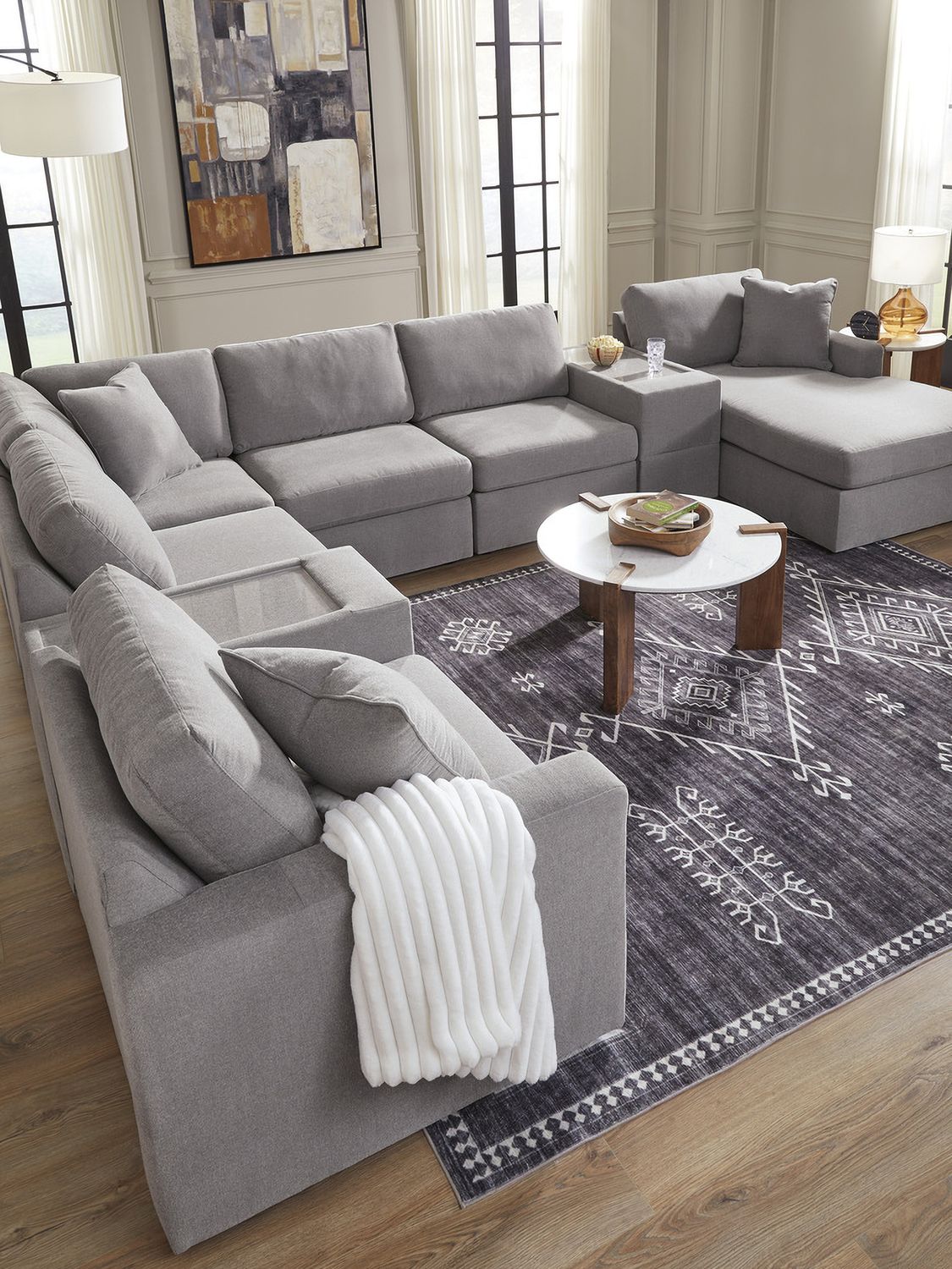 Modmax 7-Piece Balanced Sectional with Audio and Storage Consoles In Granite 92104S69