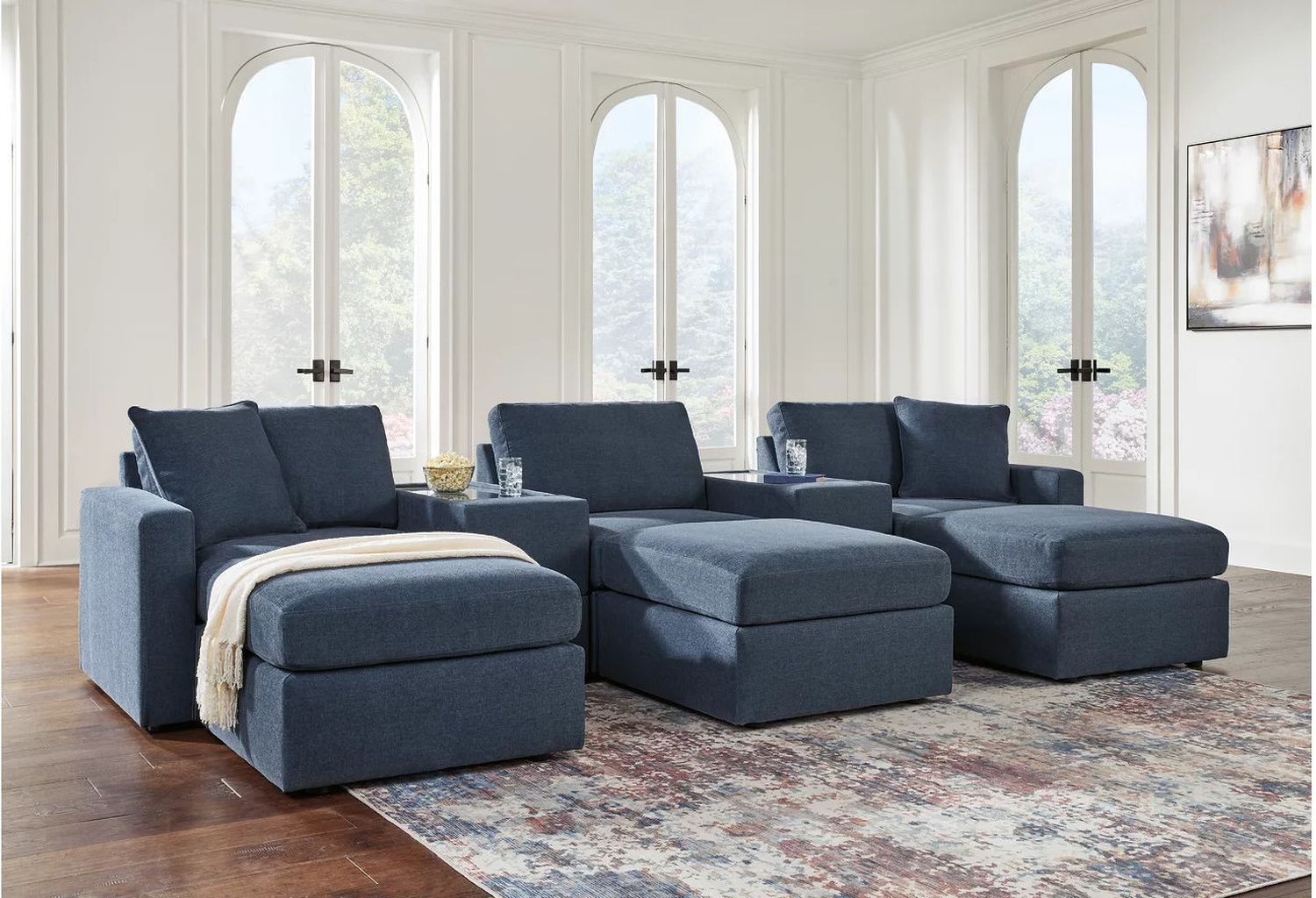 Modmax 5-Piece Sectional and 3 Ottomans In Ink 92121U19