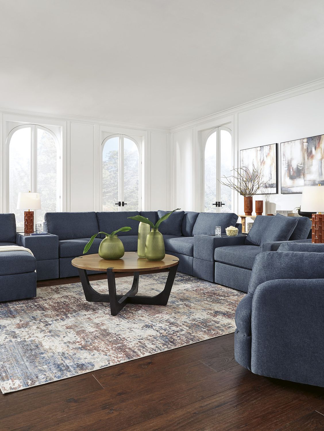 Modmax 6-Piece Sectional and 2 Ottomans with Console In Ink 92121U5