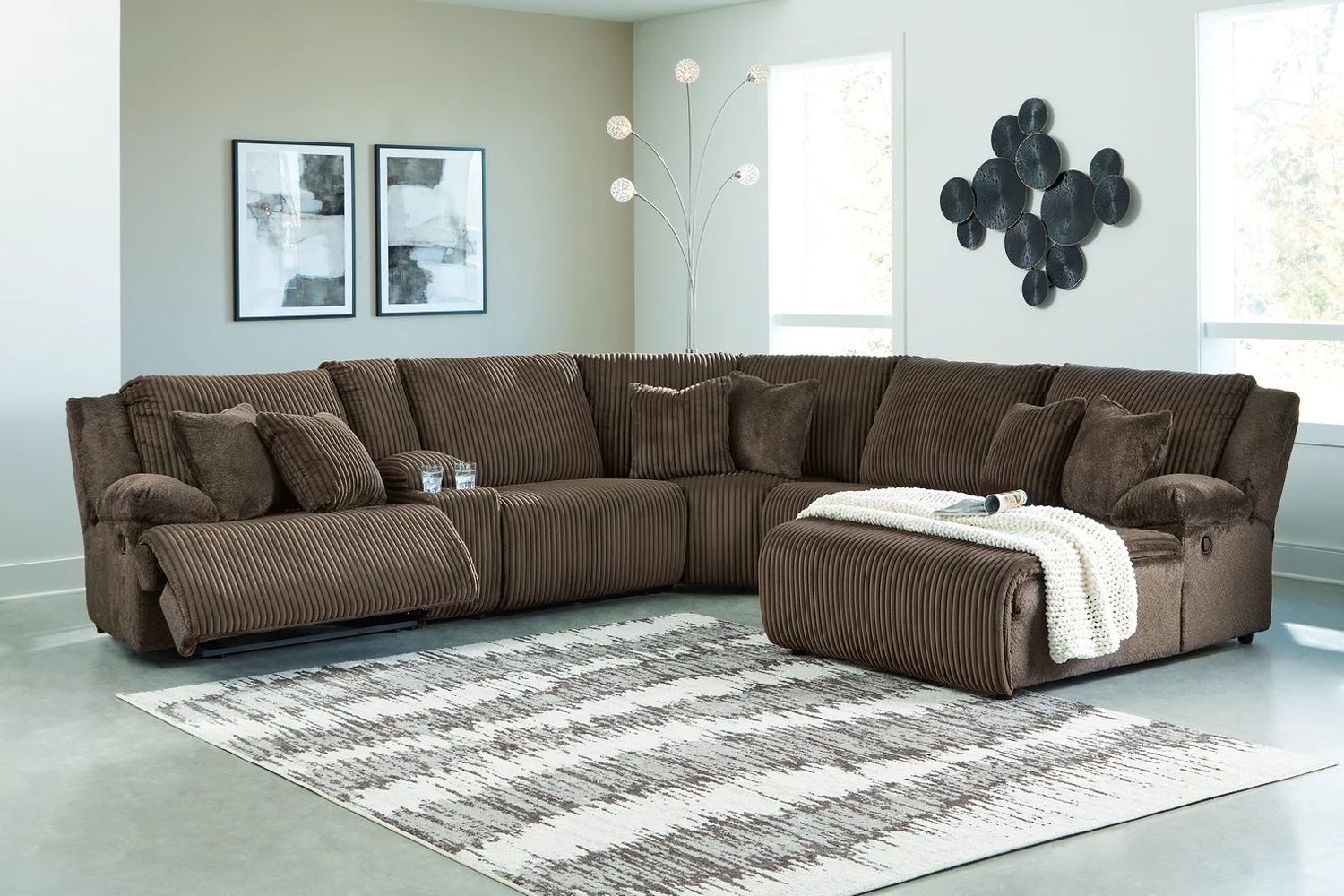 Top Tier 6-Piece Reclining Sectional with Chaise In Chocolate 92705S1