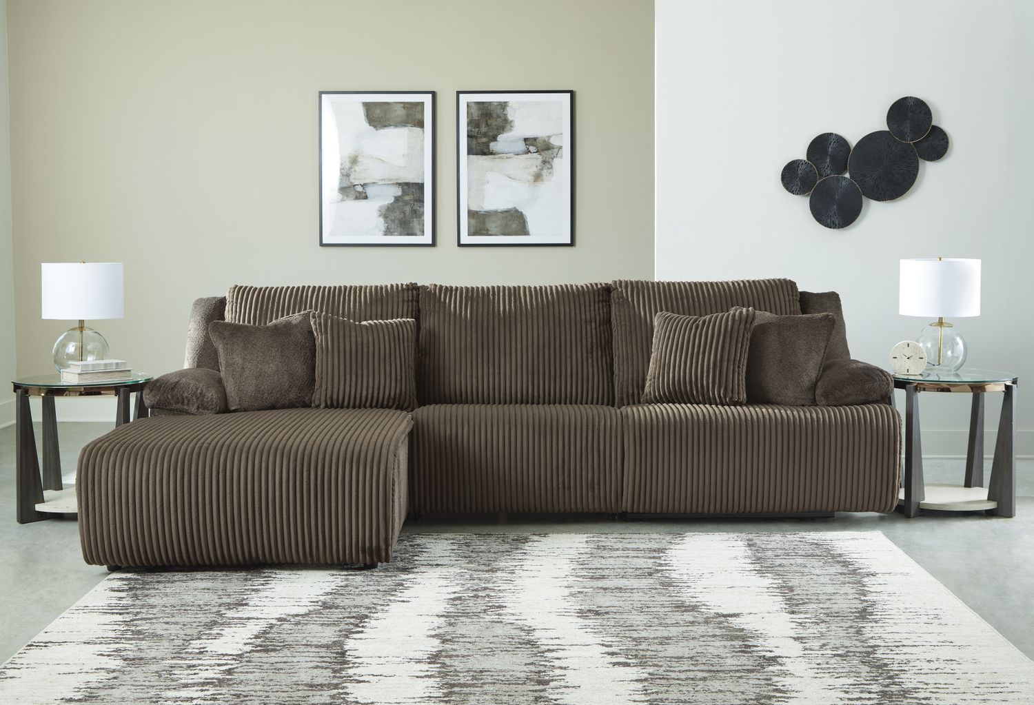 Top Tier 3-Piece RAF Sofa Chaise Sectional In Chocolate 92705S10