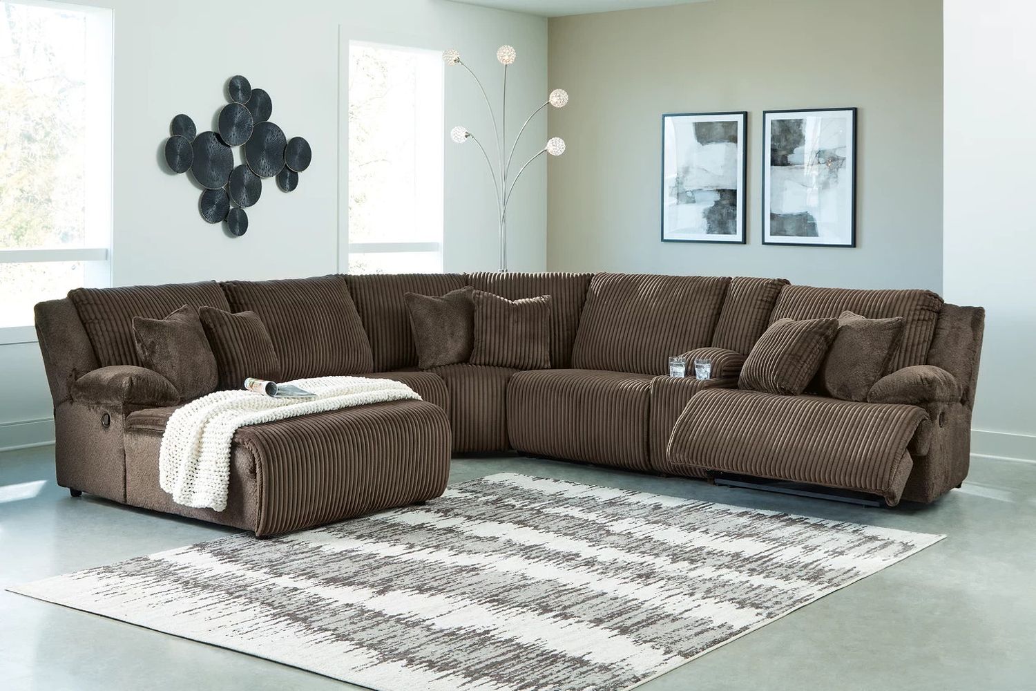 Top Tier 6-Piece Reclining Sectional with Chaise In Chocolate 92705S2