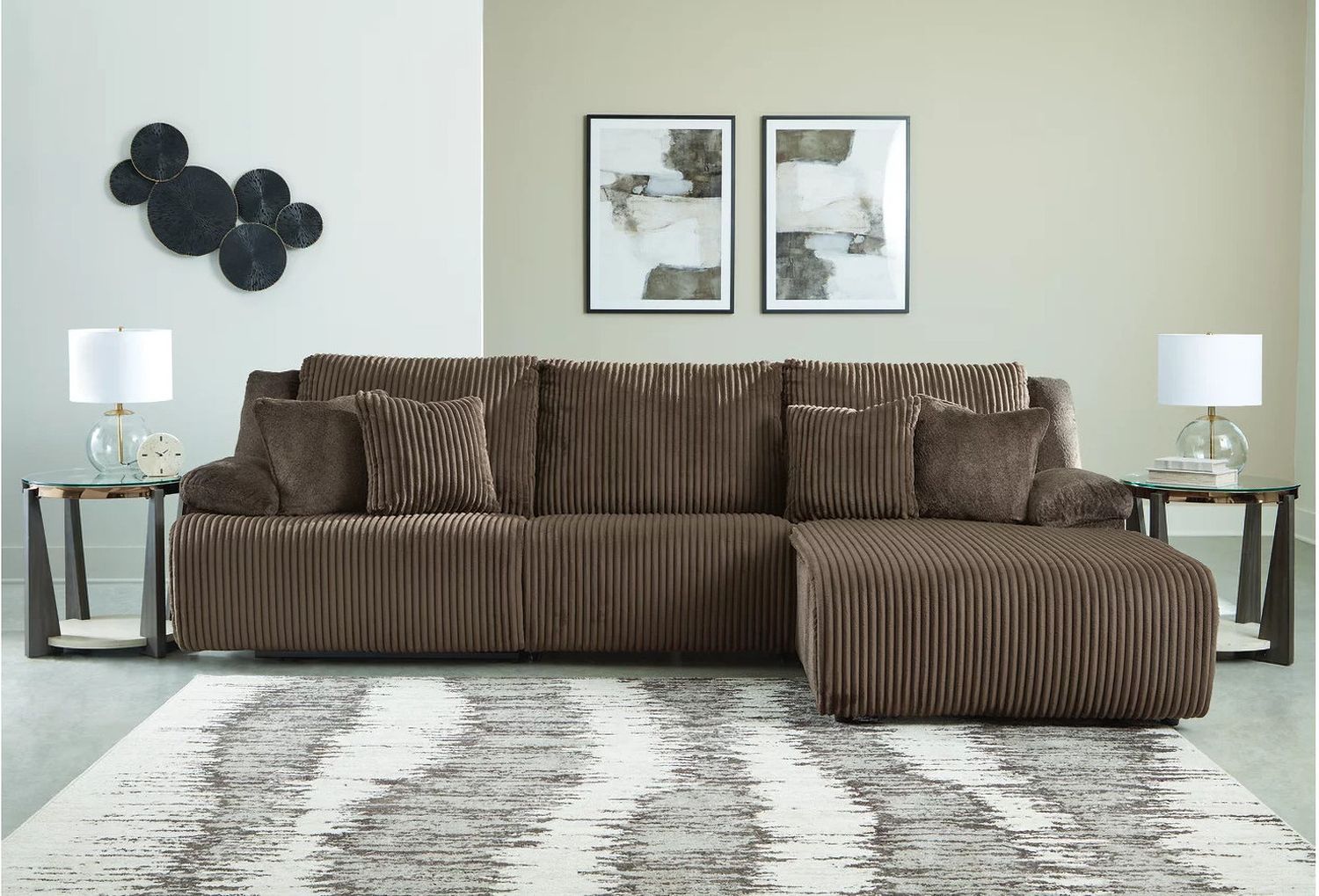 Top Tier 3-Piece Sectional Sofa Chaise In Chocolate 92705S6