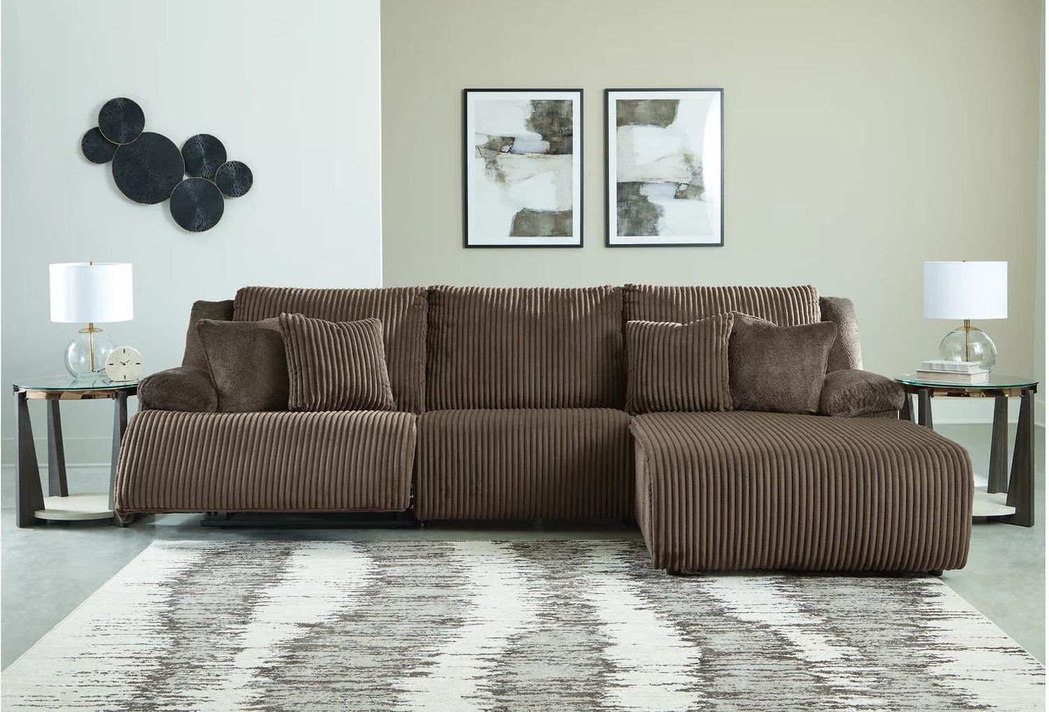 Top Tier 3-Piece Sectional Sofa Chaise In Chocolate 92705S6
