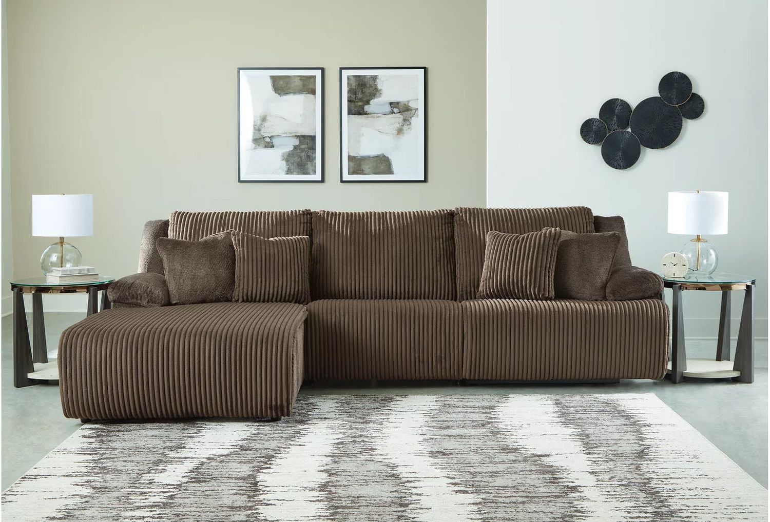 Top Tier 3-Piece Sectional Sofa Chaise In Chocolate 92705S7