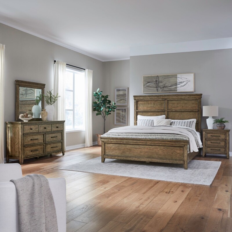 Carolina Park Queen Panel Bed, Dresser & Mirror, Night Stand 930BRQPBDMN