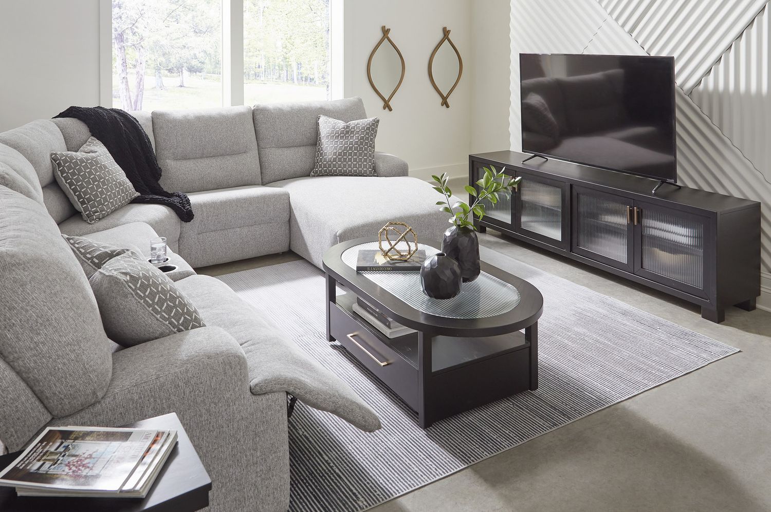Acklen Place 6-Piece Power Reclining Sectional with RAF Chaise In Pewter 93605S1