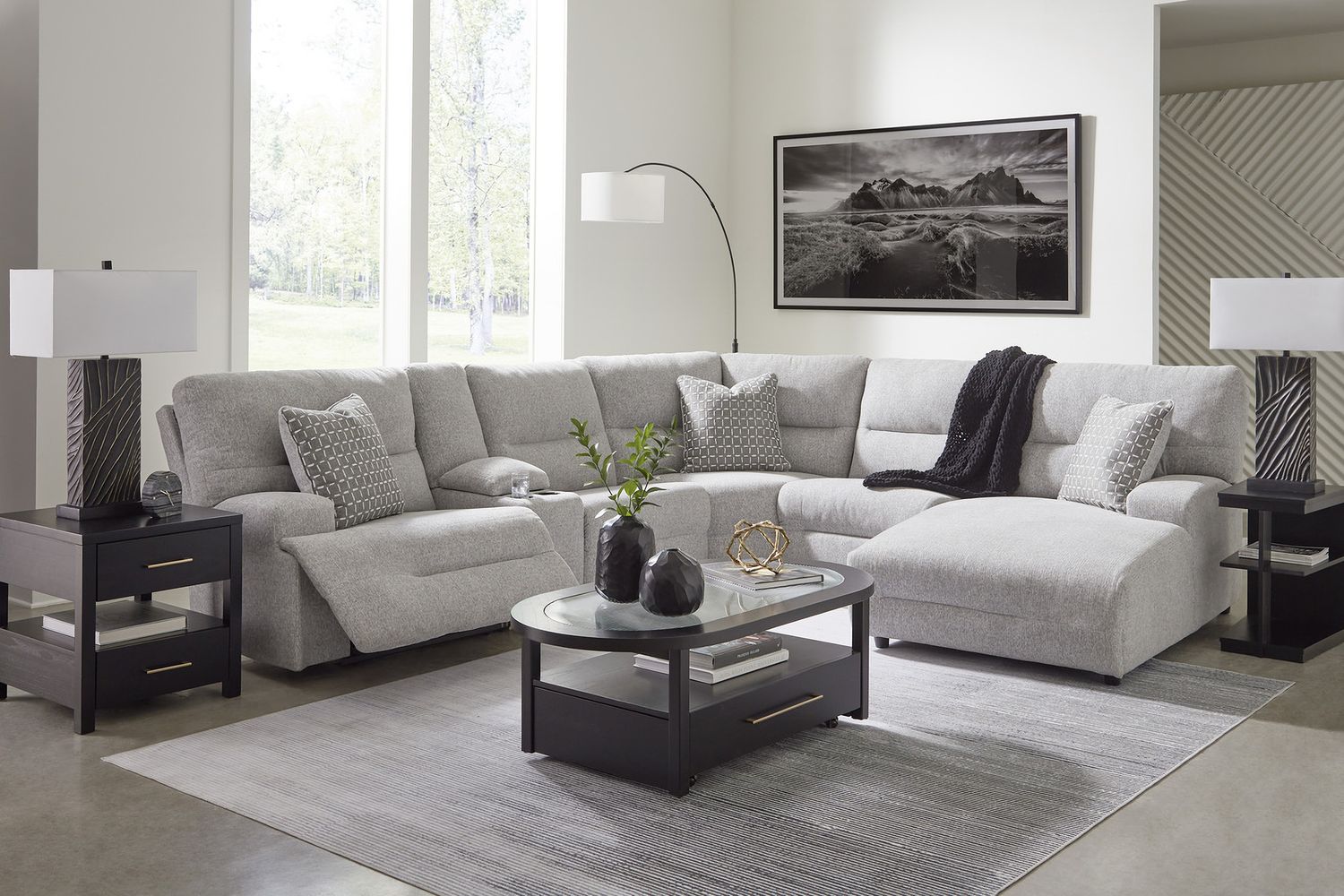 Acklen Place 6-Piece Power Reclining Sectional with RAF Chaise In Pewter 93605S1