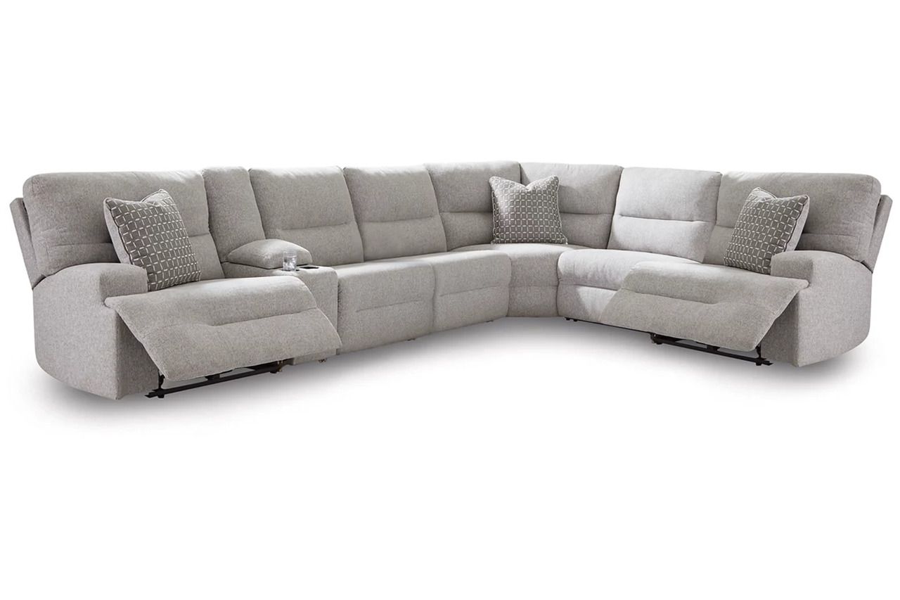Acklen Place 7-Piece Power Sectional Reclining Sofa with Storage Console In Pewter 93605S20