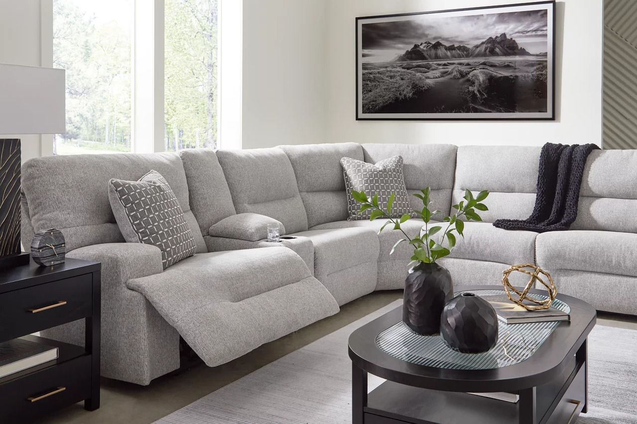 Acklen Place 7-Piece Power Sectional Reclining Sofa with Storage Console In Pewter 93605S20