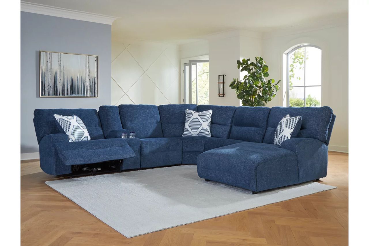 Acklen Place 6-Piece Power Reclining Sectional with RAF Chaise In Navy 93607S1
