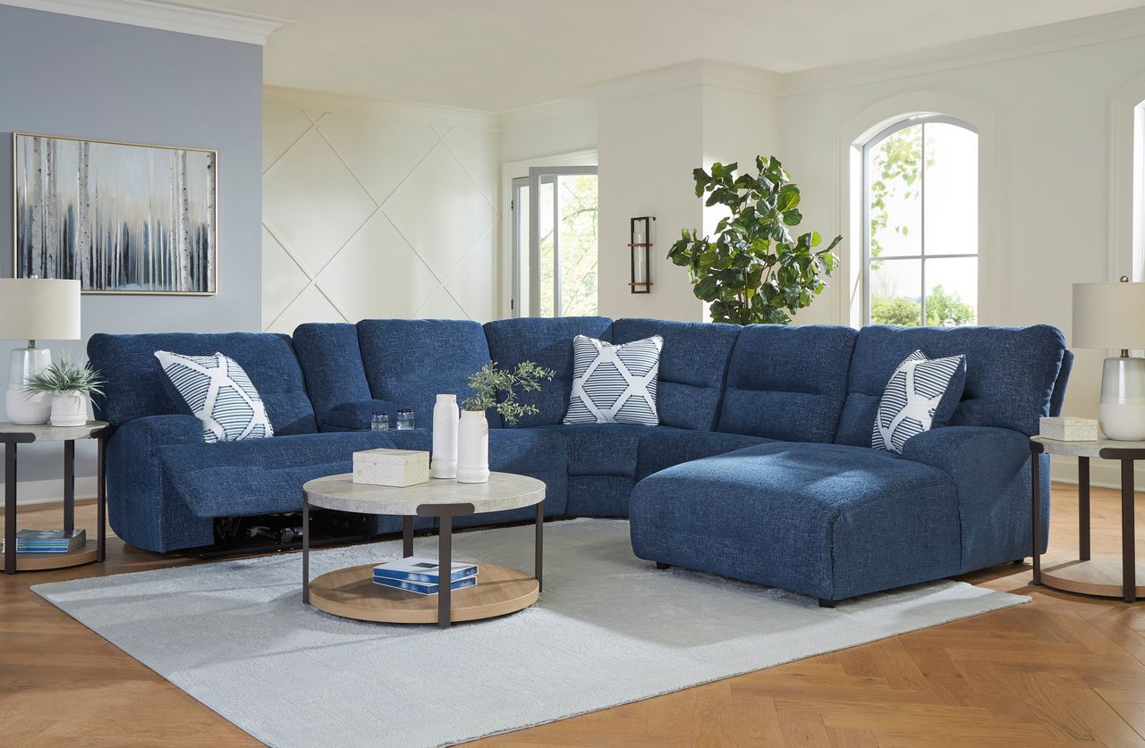 Acklen Place 6-Piece Power Reclining Sectional with RAF Chaise In Navy 93607S1