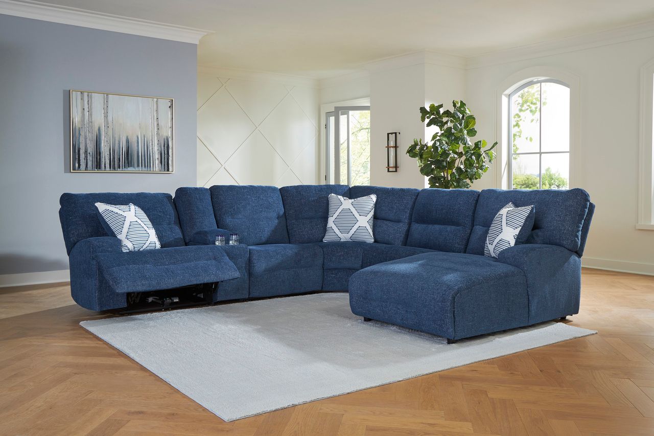 Acklen Place 6-Piece Power Reclining Sectional with RAF Chaise In Navy 93607S1