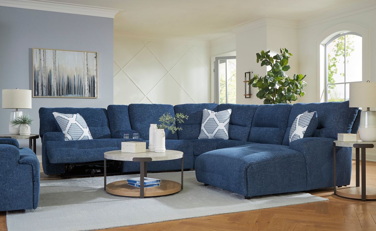 Acklen Place 6-Piece Power Reclining Sectional with LAF Chaise In Navy 93607S2