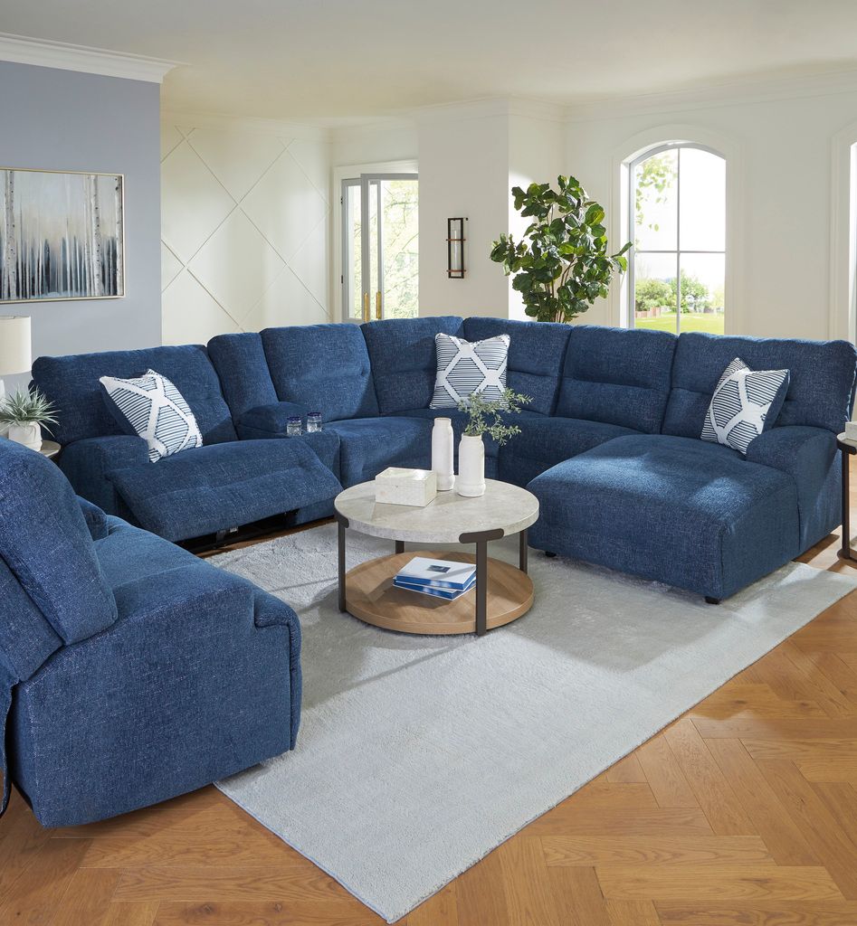 Acklen Place 6-Piece Power Reclining Sectional with LAF Chaise In Navy 93607S2