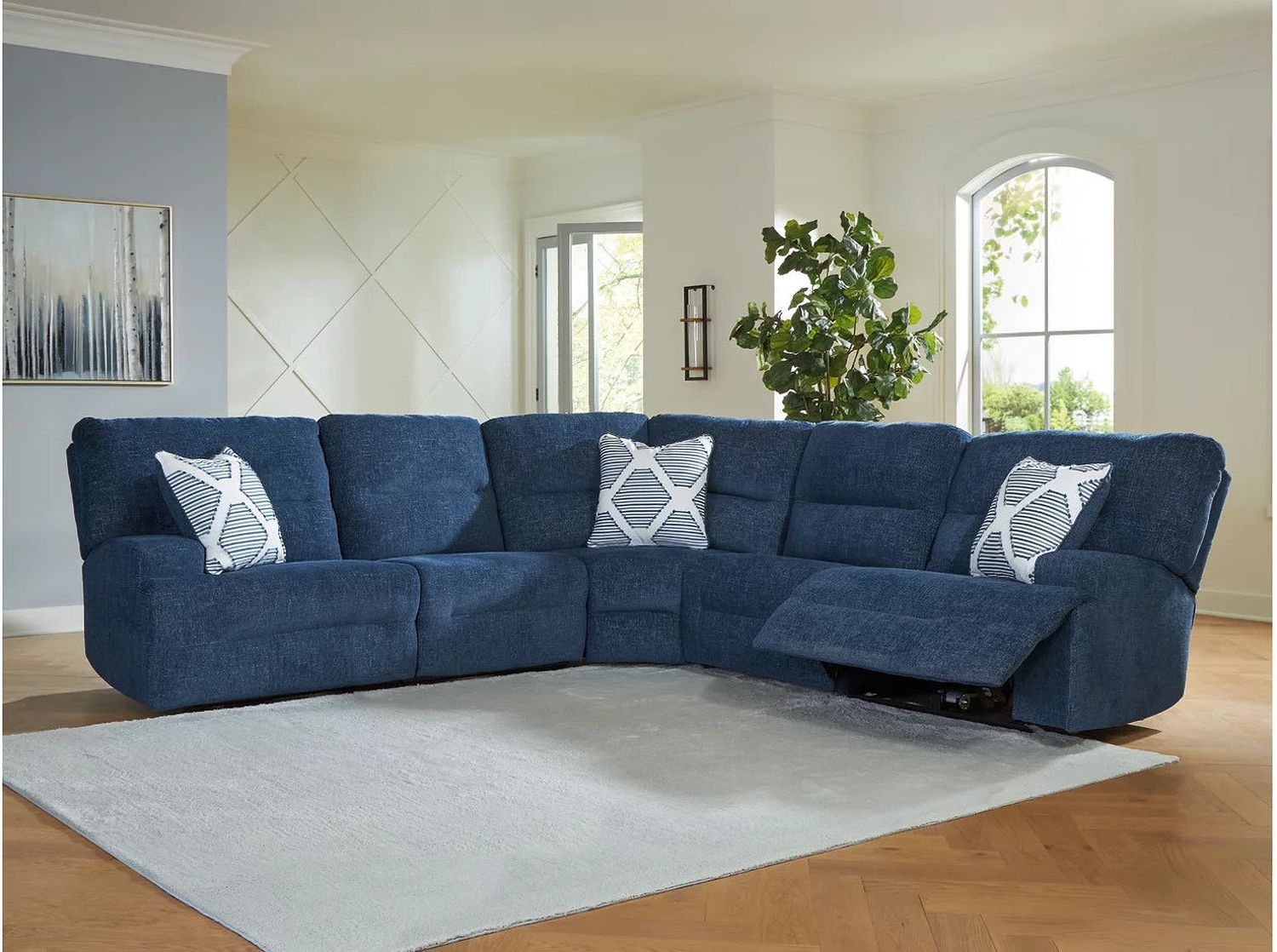Acklen Place 5-Piece Power Reclining Sectional In Navy 93607S3