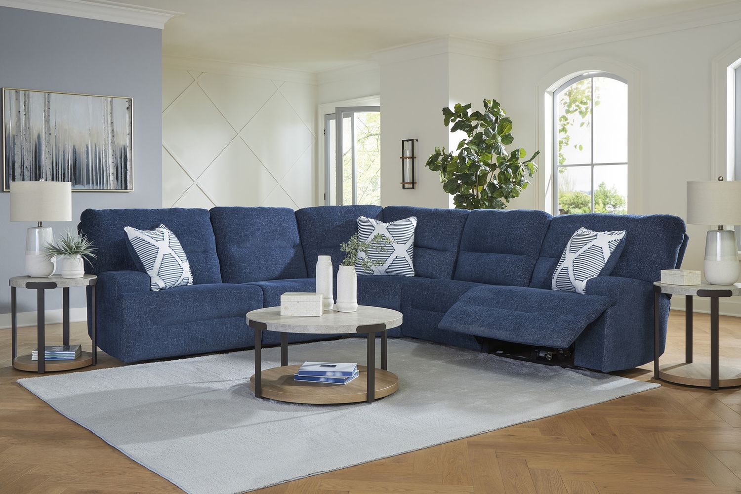 Acklen Place 5-Piece Power Reclining Sectional In Navy 93607S3