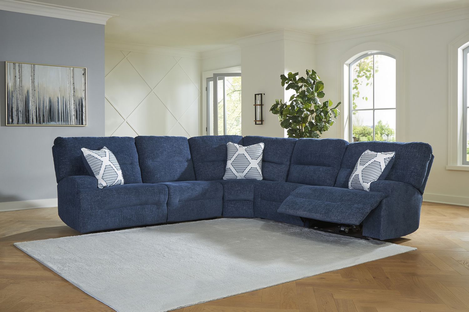 Acklen Place 5-Piece Power Reclining Sectional In Navy 93607S3