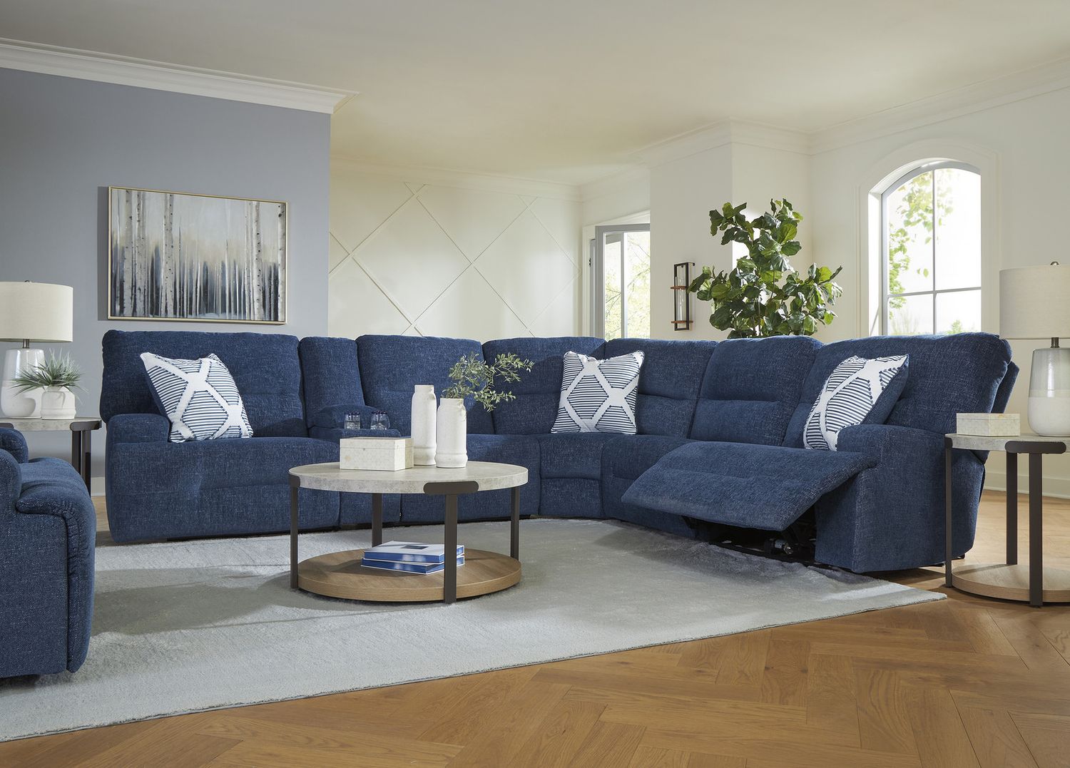 Acklen Place 5-Piece Power Reclining Sectional In Navy 93607S3