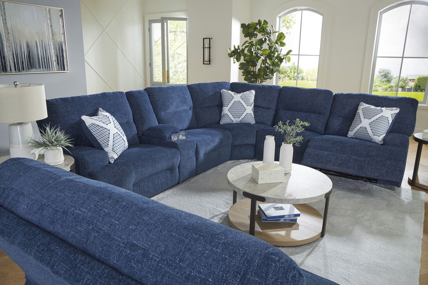 Acklen Place 5-Piece Power Reclining Sectional In Navy 93607S3