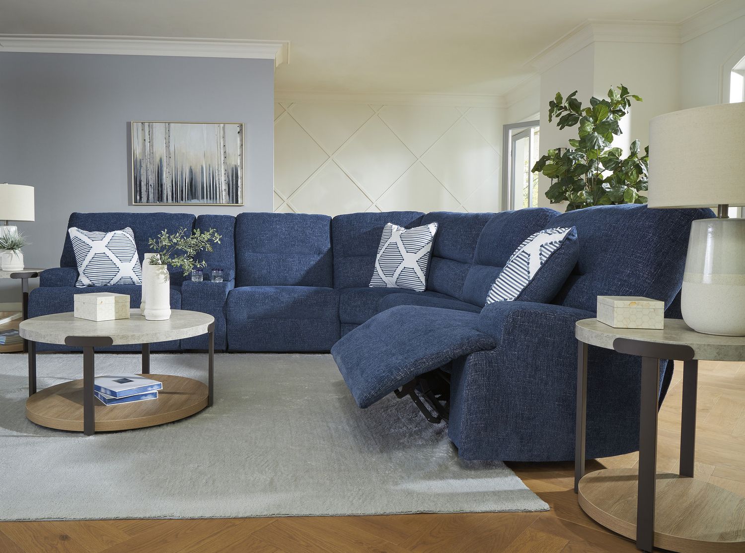 Acklen Place 5-Piece Power Reclining Sectional In Navy 93607S3