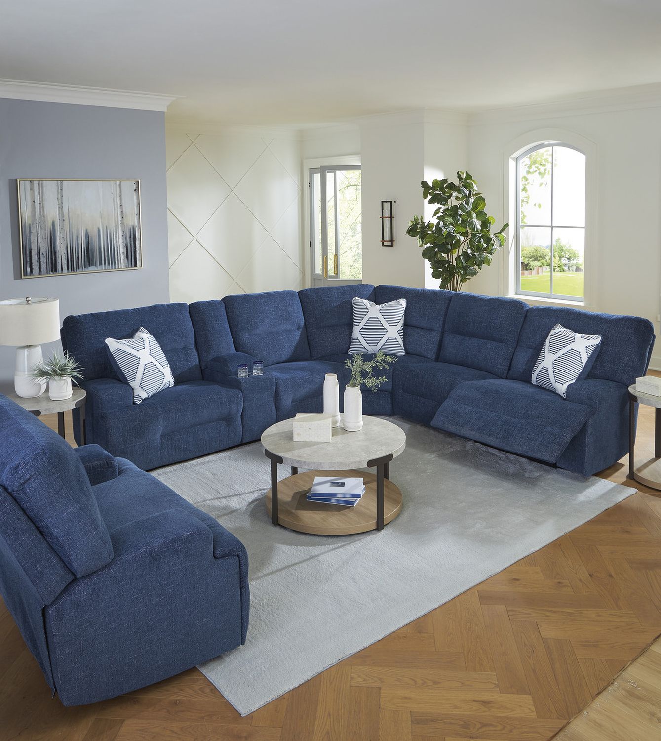 Acklen Place 5-Piece Power Reclining Sectional In Navy 93607S3