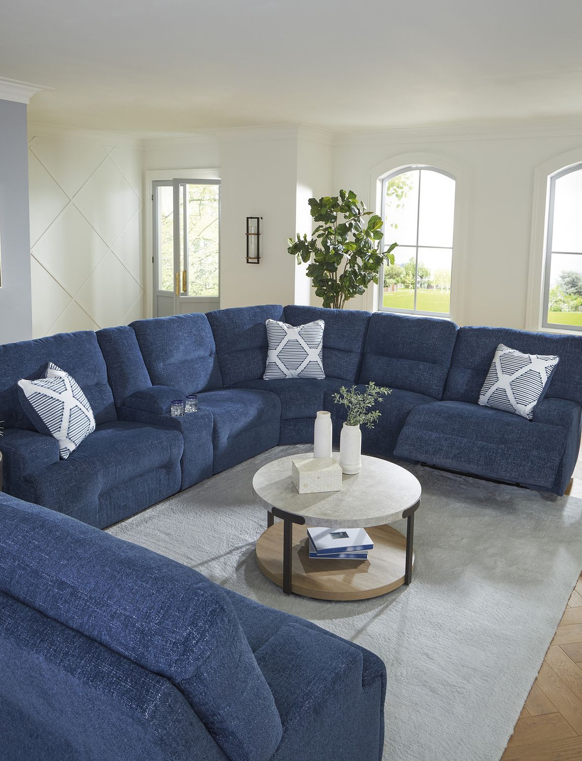 Acklen Place 5-Piece Power Reclining Sectional In Navy 93607S3
