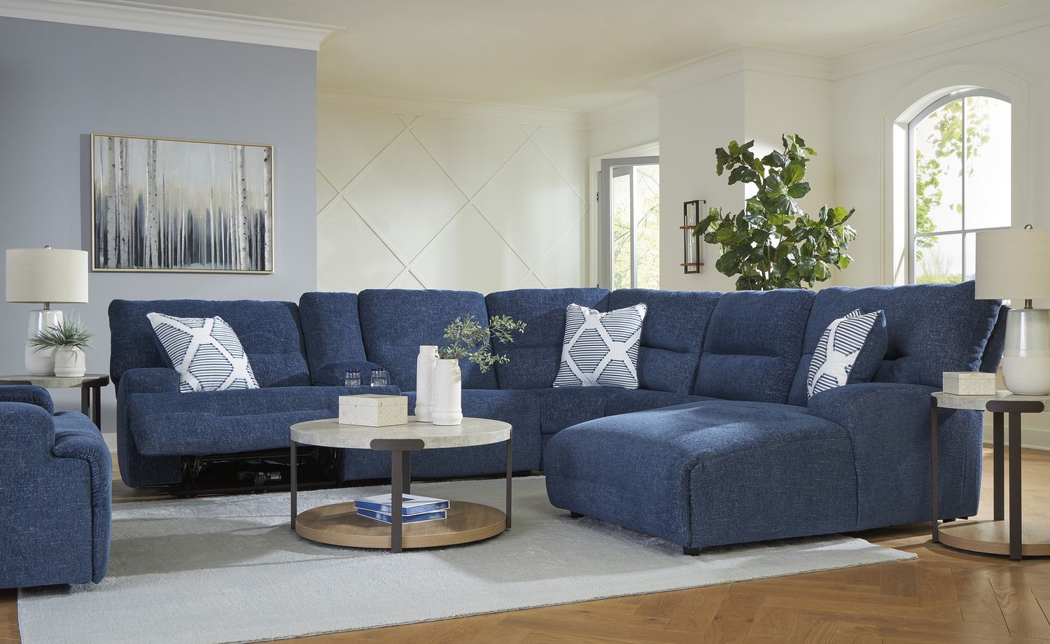 Acklen Place 5-Piece Power Reclining Sectional In Navy 93607S3