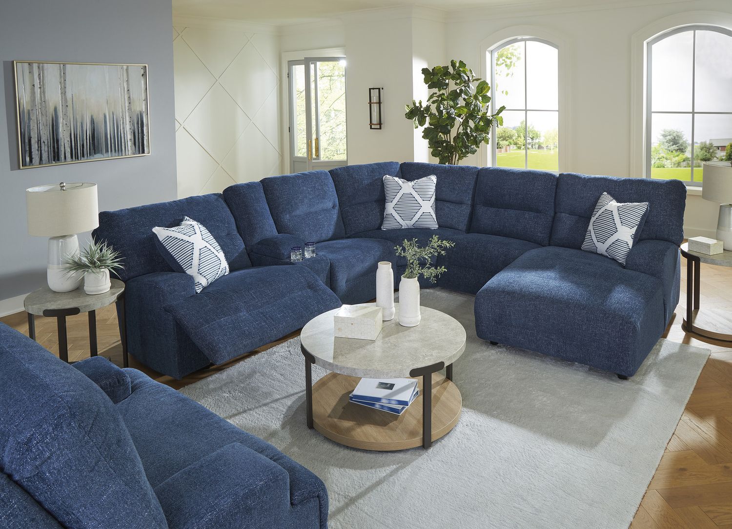 Acklen Place 5-Piece Power Reclining Sectional In Navy 93607S3