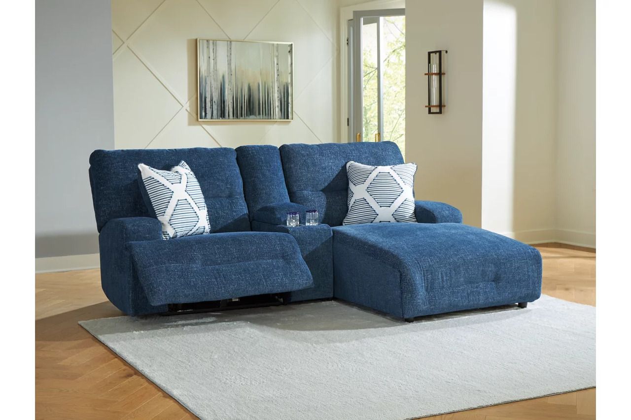 Acklen Place 3-Piece RAF Power Reclining Sectional Sofa with Chaise In Navy 93607S4