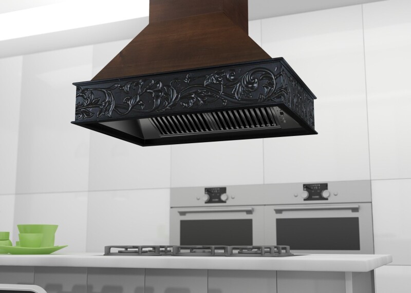 36" Wooden Wall Mount Range Hood in Antigua and 9373AR36