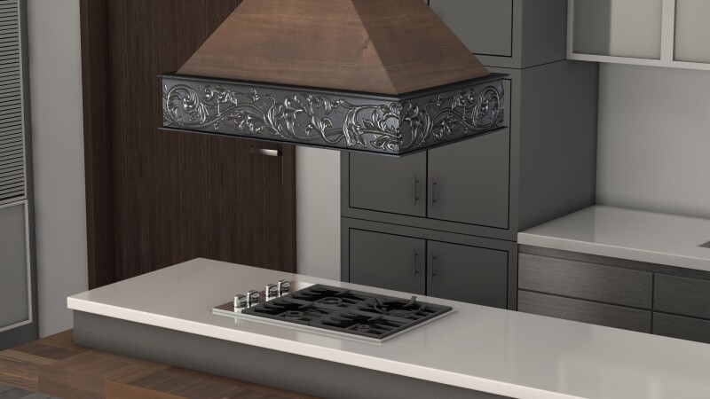 36" Wooden Wall Mount Range Hood in Antigua and 9373AR36