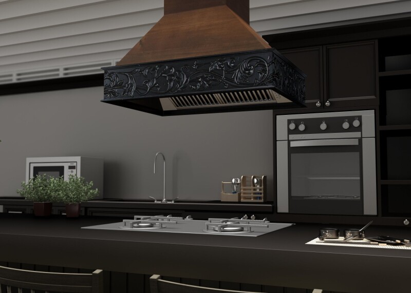36" Wooden Wall Mount Range Hood in Antigua and 9373AR36