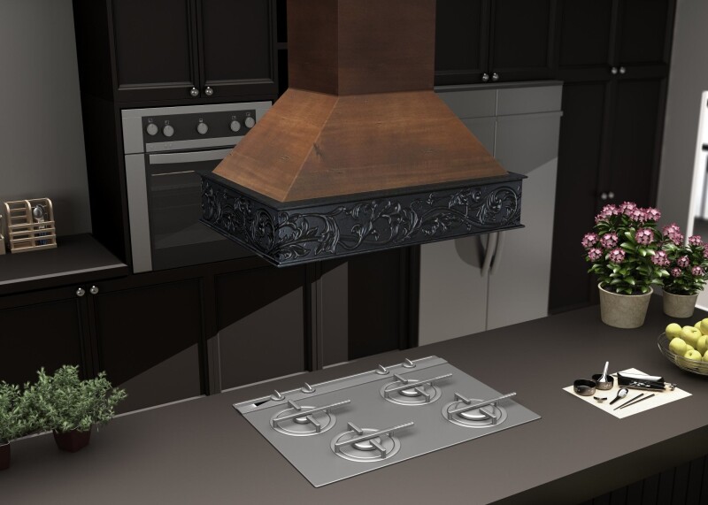 36" Wooden Wall Mount Range Hood in Antigua and 9373AR36