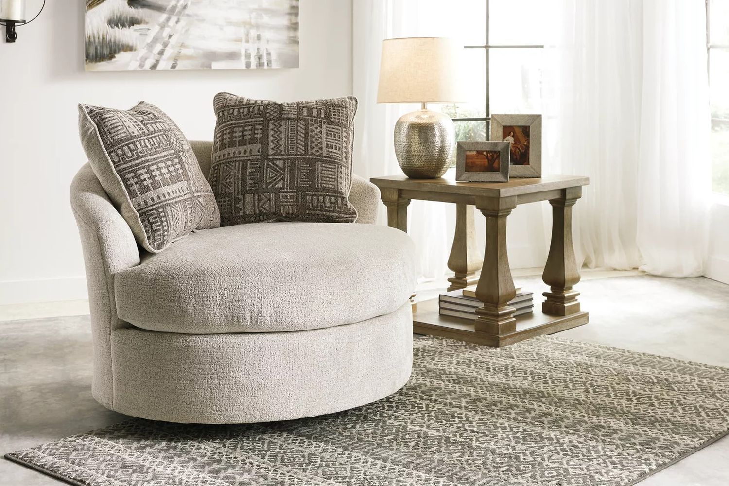 Soletren Swivel Accent Chair In Stone 9510444